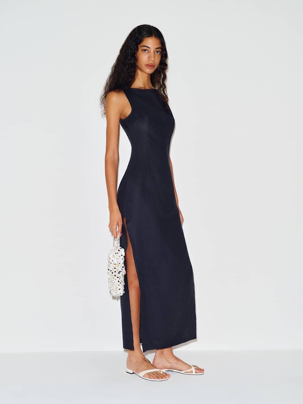 Reformation Alix Linen Dress In Midnight, NEW WITHOUT TAGS, NEVER WORN. - Picture 4 of 15